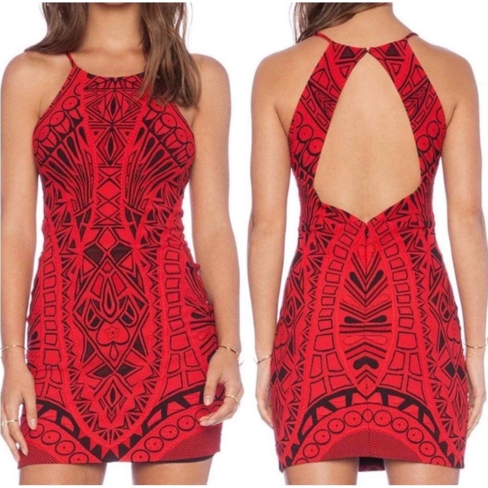 Parker Red Instarsia Sheath Dress Mini Size Small Red & Black